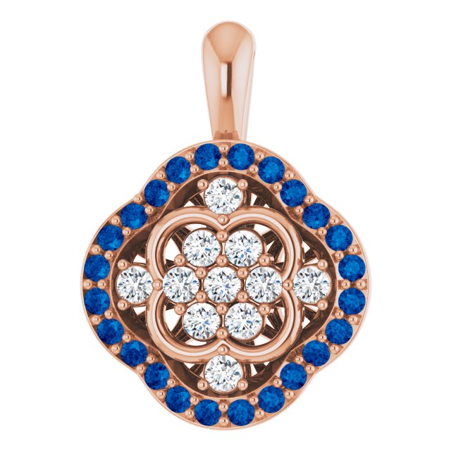 14K Rose Natural Blue Sapphire & 1/3 CTW Natural Diamond Cluster Pendant